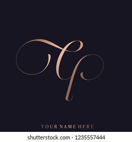 C and P monogram.Calligraphic uppercase letter c and letter p logo isolated on dark background.Luxury style lettering icon.