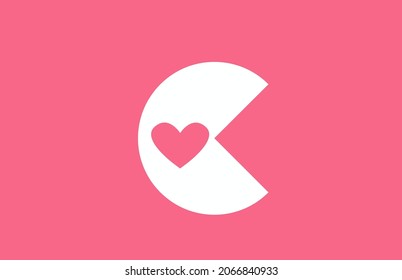 C pink love heart alphabet letter logo icon. Creative design for a dating site business or company