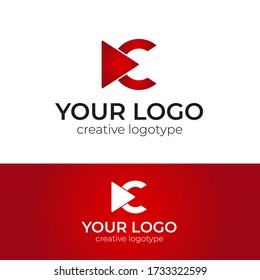 Diseño del logotipo de C y de reproducción color rojo moderno y creativo vector de logotipo