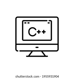 C plus plus programming language. C plus plus outline vector icon. computer with c++ programming concept. Thin line black on a computer icon