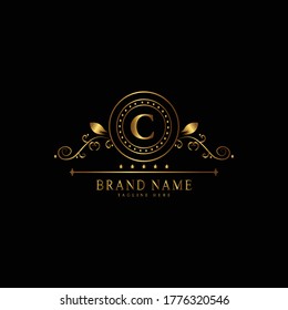 C Premium Gold Monogram Logo. Ein Brieflogo. C monogramm luxuriöses goldenes Logo.