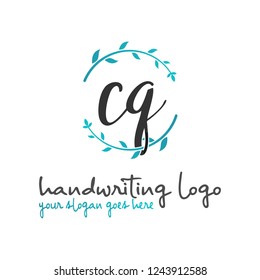 C Q Initial handwriting logo vector