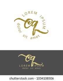 C Q. Initials Monogram Logo Design. Dry Brush Calligraphy Artwork