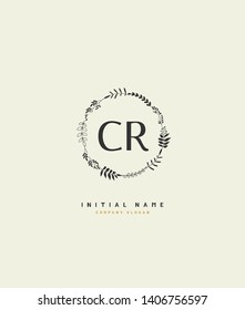 C R CR Beauty vector initial logo, handwriting logo of wedding, fashion, jewerly, heraldic, boutique, floral and botanical with creative template for any company or business.