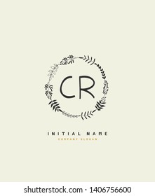 C R CR Beauty vector initial logo, handwriting logo of wedding, fashion, jewerly, heraldic, boutique, floral and botanical with creative template for any company or business.