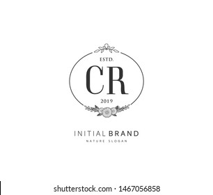 C R CR Beauty vector initial logo, handwriting logo of initial signature, wedding, fashion, jewerly, boutique, floral and botanical with creative template for any company or business.