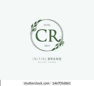 C R CR Beauty vector initial logo, handwriting logo of initial signature, wedding, fashion, jewerly, boutique, floral and botanical with creative template for any company or business.