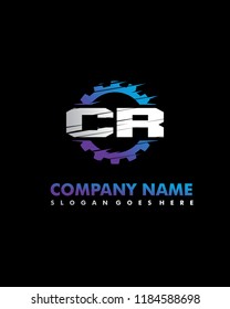 C R Initial with gear template vector