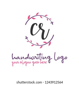 C R Initial handwriting logo vector