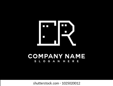 C R initial logo template vector