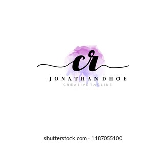 C R Initial watercolor logo on white background. Logo template vector