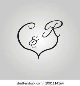 c and r logo design vector icon symbols. Typography, creative and modern logos. Letter, symbol, romantic, wedding decoration, heart, and love shape design. Creative monogram logo design.
