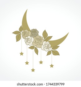 C recent moon roses  and stars, vector