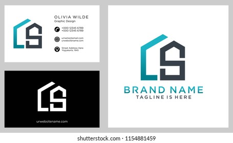 C S initial logo with business card vector template