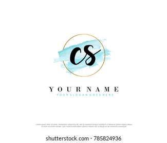 C S Initial water color logo template vector