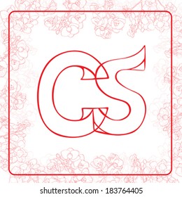C and S letters monogram in an orchids frame, hand drawn illustration on white