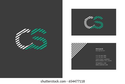 C S line joint logo letter with business card template