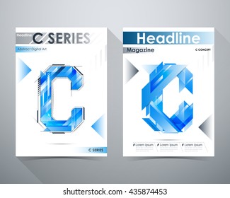 C Series, Abstract Digital Art Design, Blue tone, C-shape and lines tilt, Online Magazine, Poster Brochure ayout vector illustration template A4 size.