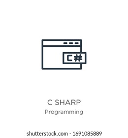 C sharp icon. Thin linear c sharp outline icon isolated on white background from programming collection. Line vector sign, symbol for web and mobile