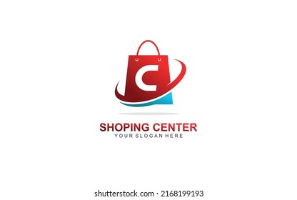 C shopping bag logo design inspiration. Vector letter template design for brand.