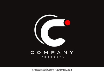 C einfaches, weißes Alphabet Buchstaben Logo Symbol mit Kreis und rotem Punkt. Kreatives Design für Unternehmen 