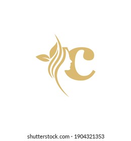 c small letter Vector abstract logo, branding design templates in trendy linear minimal style, emblem for beauty studio and cosmetics, spa, beautiful woman's face, badge for makeup artist, fashion