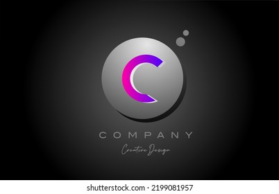 C sphere alphabet letter logo icon design with dot. Pink grey creative template for business and company