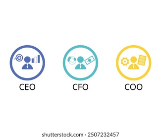 C suite executives include the chief executive officer or CEO, chief financial officer or CFO, chief operating officer or COO