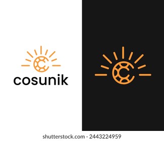 C Sun combination creative icon logo design template vector