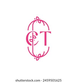 C T CT Beauty vector initial logo, handwriting logo of initial signature, wedding, fashion, jewelry, boutique, floral and botanical with creative template