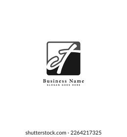 C, T, CT Initial letter handwritten and signature vector image template in square shape logo