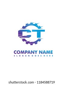C T Initial with gear template vector