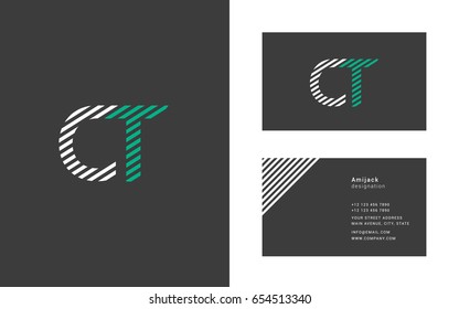 C T joint letter line logo with Business card template