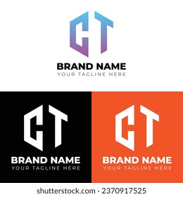 C T letter polygon logo vector, Two letters C T logo design , Double letters polygon letter mark logo, Vector logo design