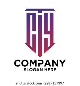 c t y  lettering with square design vector template