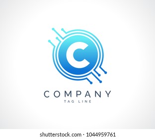 C Technology Circuit Alphabet. Logo. Simple, modern, futuristic. With Blue Gradation Color.