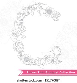 C text Font flowers bouquet  shape outline