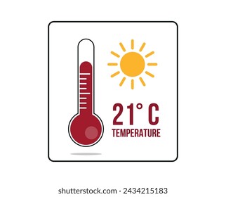 21° C. Thermometer 21 degrees Celsius. Vector for weather and climate forecast with yellow sun