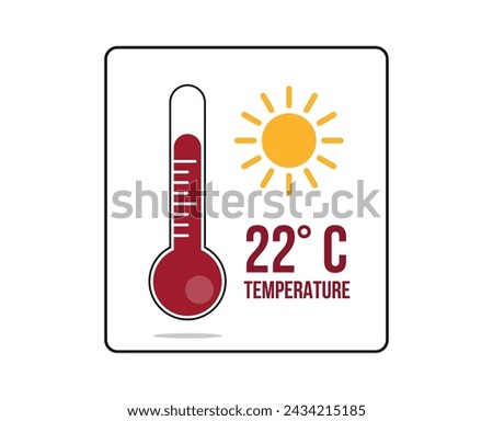 22° C. Thermometer 22 degrees Celsius. Vector for weather and climate forecast with yellow sun