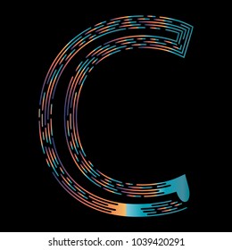 "C" Typographic Icon On Dark Background. Graphic Font For Your Design Background. Design Concept For Graphic, Banners, Presentations, Wallpaper, Reports. Vector Illustration.  Eps10