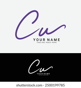 C, U, CU Initial letter logo. Alphabet CU Handwritten Signature logo