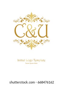 C & U initial wedding logo template vector