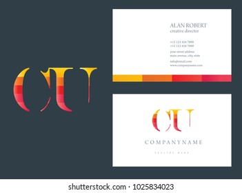 C & U  joint logo multi color letter design with business card template