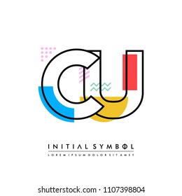 C U Memphis letter style, initial logo template vector full color.