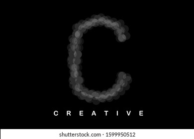 C uppercase letter with gray smoke and soft curved lines. Vector illustration letter for logo, label, monogram, cover, emblem, company name, font, business sign, template, icon or web page design.