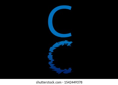 C uppercase letter with water reflection effect vector illustration. Wavy letter design for logo, emblem, label, card, company name, business or web page graphic element.