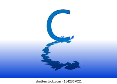 C uppercase letter with water reflection effect vector illustration. Wavy letter design for logo, emblem, label, card, company name, business or web page graphic element.