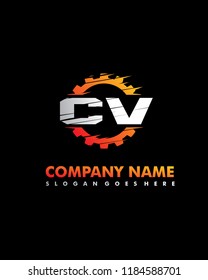 C V Initial with gear template vector