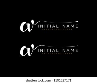 C V Initial handwriting logo vector. Hand lettering for designs.