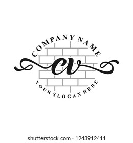 C V Initial handwriting logo vector